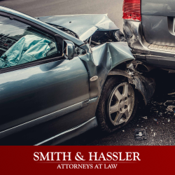 The front of a heavily damaged car after a Houston rear-end accident