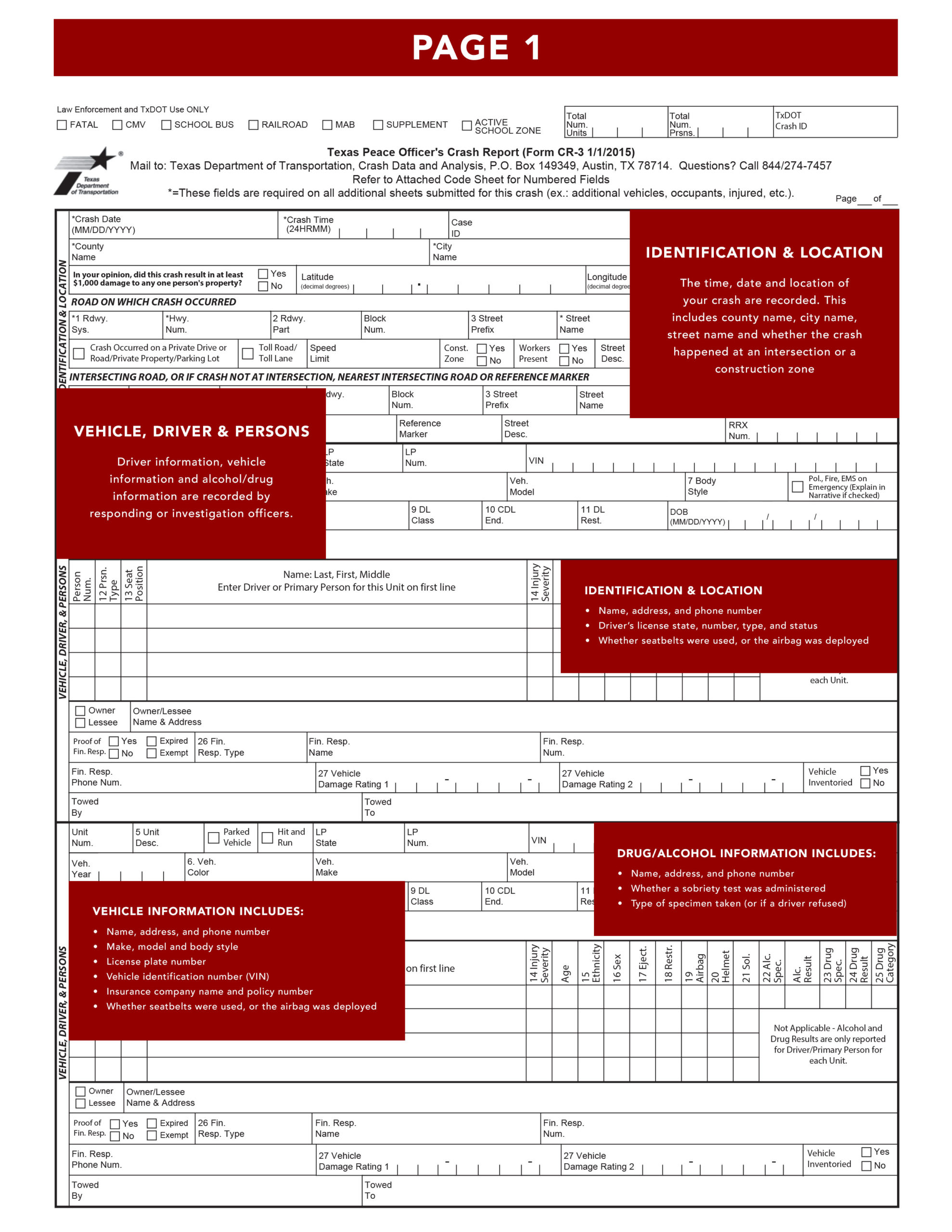 Texas Accident Report Instructions Page 1