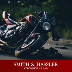 A damaged red motorcycle after a Houston, Texas motorcycle accident